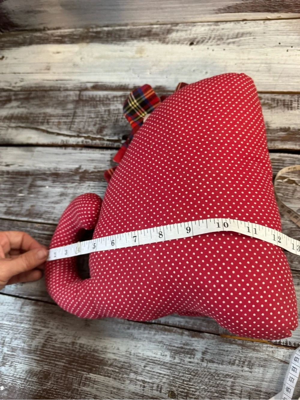 Red Polka Dot Cat Accent Pillow with Plaid Bow -VINTAGE
